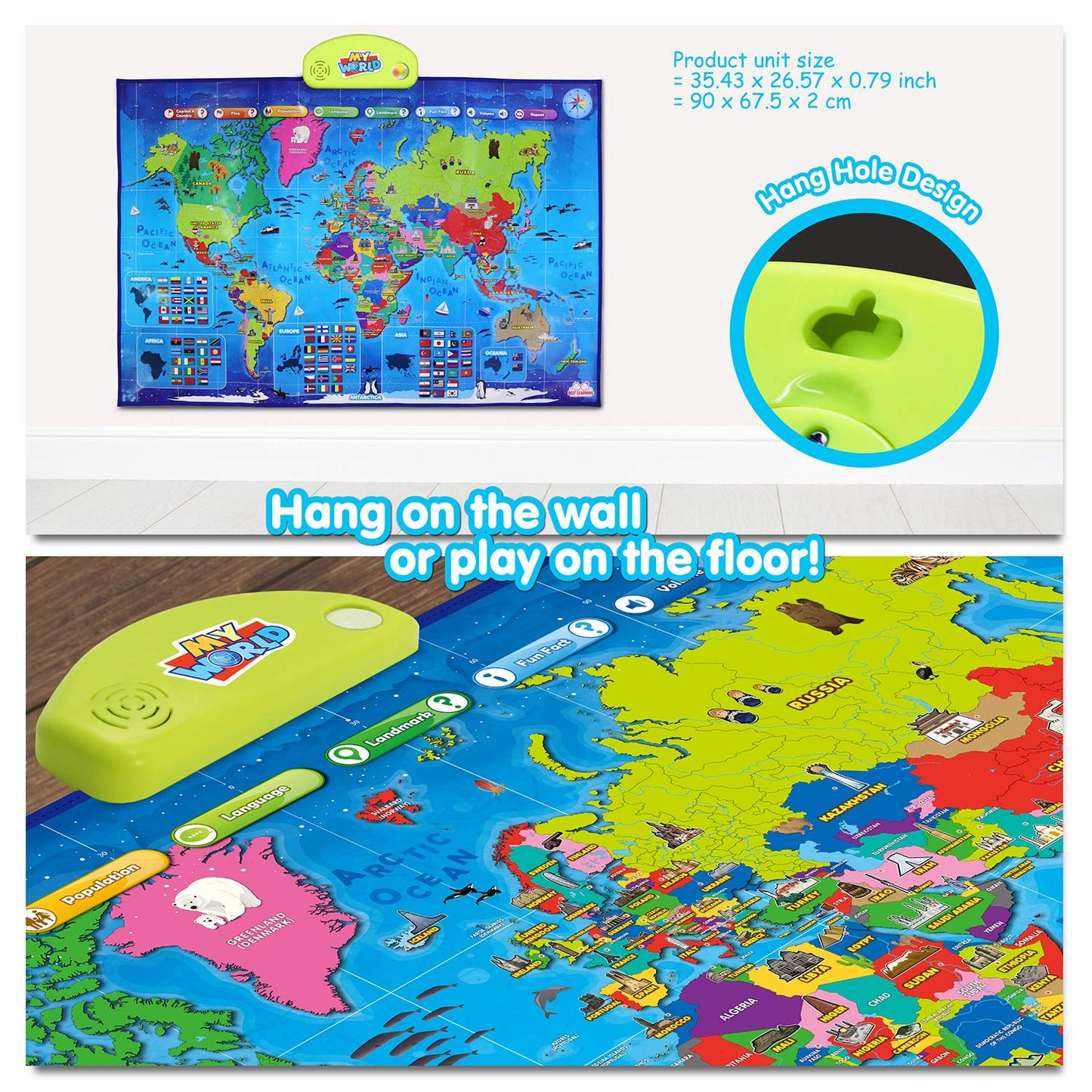 BEST LEARNING i-Poster My World – Interactive Talking World Map for Kids Ages 5-12 to Learn Countries, Flags, and Fun Facts About Our Planet