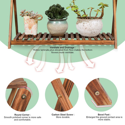 Jotboom Wooden Plant Stand Indoor 2 Tier Narrow Plant Stand Outdoor Plant Shelf Display Rack Corner Flower Rack Stand for Living Room Garden Patio Balcony (X-Cross Design)