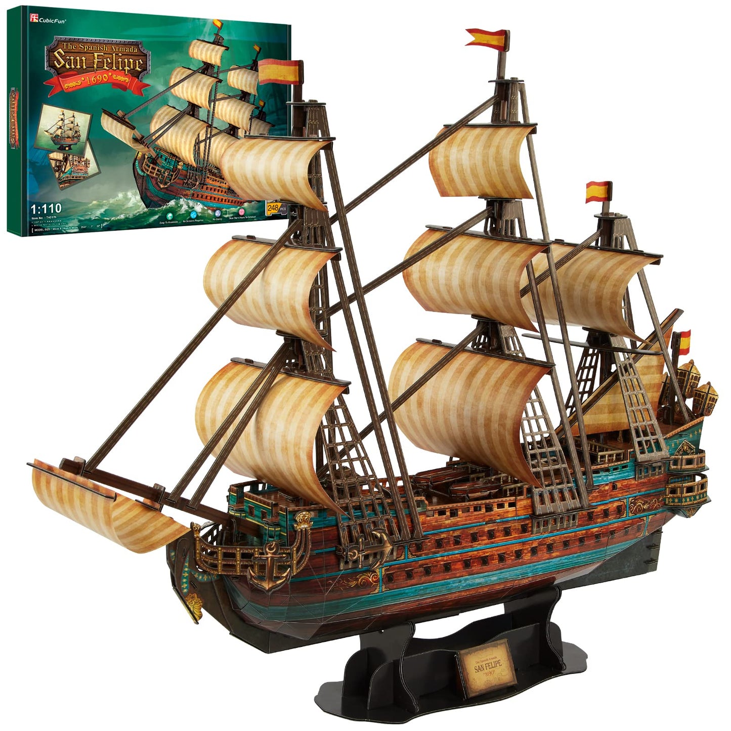 CubicFun 843659803 Boat San Felipe 1960, Spanish Ship, 3D Puzzle, Model Kit for Adults and Children, 248 Pieces, 240 min Assembly, Le