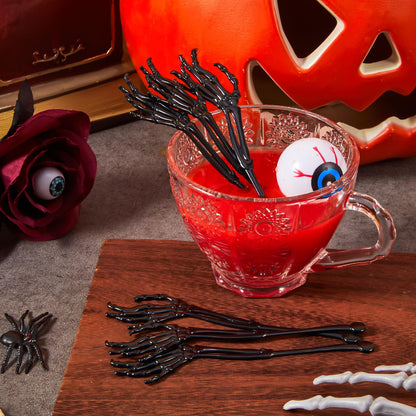 Remerry 48 Pcs Halloween Drink Stirrers Skeleton Swizzle Sticks Skeleton Arms Hands Cocktail Garnish Plastic Cocktail Food Picks for Halloween Bar Horror Party Table Decoration (Black)