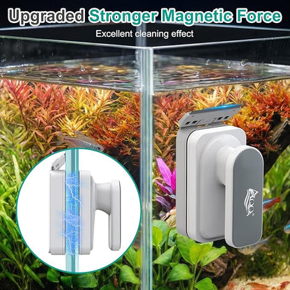 AQQA Aquarium Magnetic Glass Cleaner, Fish Tank Glass Scrubber Algae Scraper Comfortable Grip Handle with Dual Blades, Double Side Magnetic Brush for up to 0.5'' Thick Glass/Acrylic Aquariums (Medium)