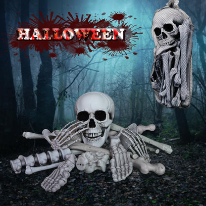 IDMOP 28 Pieces Skeleton Bones with Skull Bag of Plastic Bones Scary Groundbreakers for Halloween Yard Lawn Decoration (Gray)