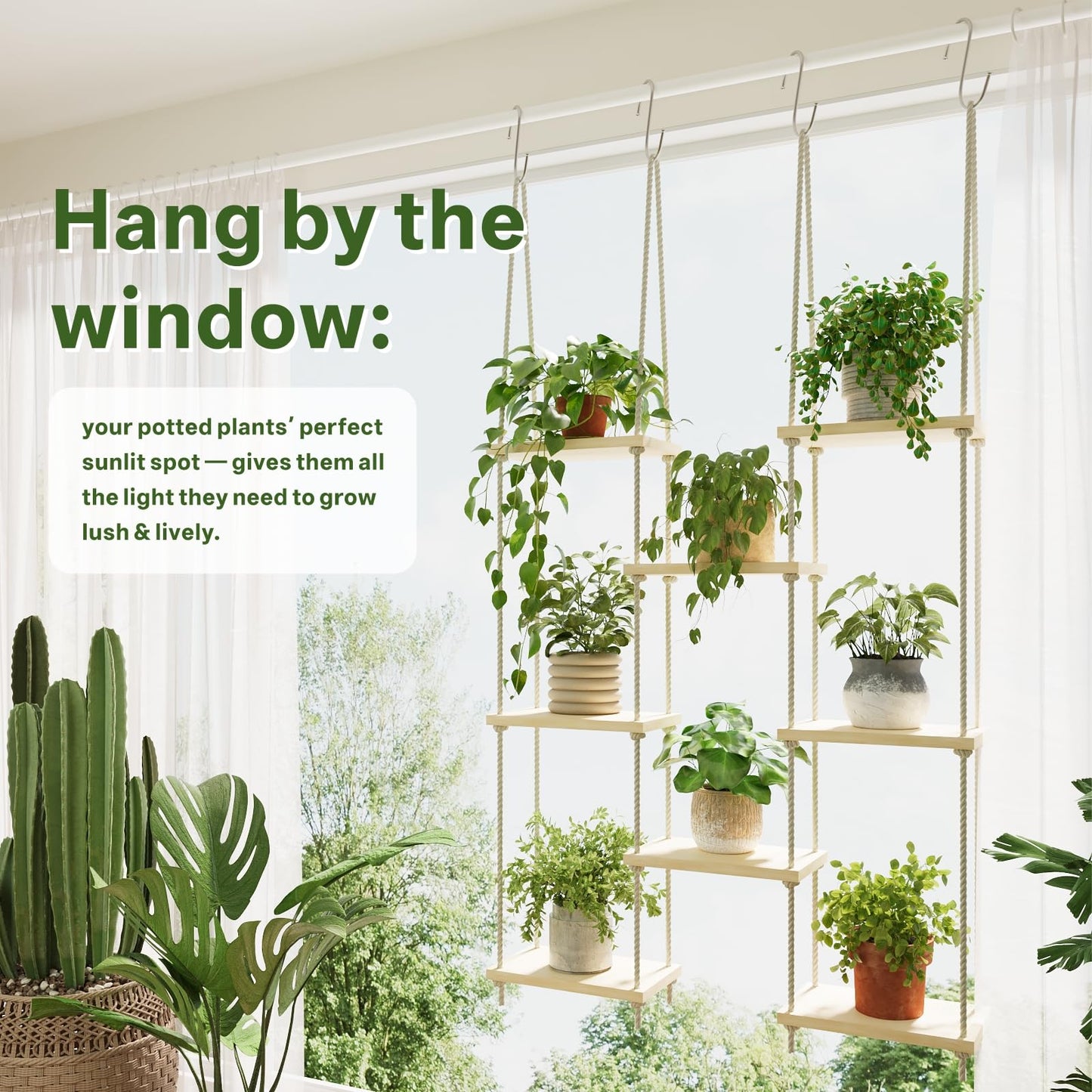 Drconox Window Plant Shelves 8-Tier Hanging Plant Shelves for Indoor Window Shelf for Plants Wall Mounted Window Sill Plant Shelf Living Room Garden Boho Decor