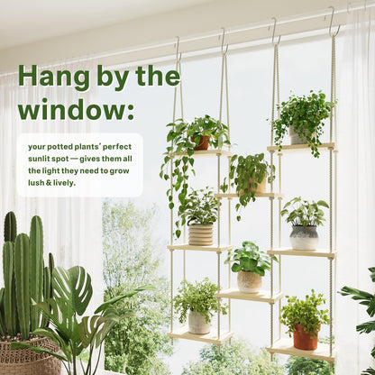 Drconox Window Plant Shelves 8-Tier Hanging Plant Shelves for Indoor Window Shelf for Plants Wall Mounted Window Sill Plant Shelf Living Room Garden Boho Decor