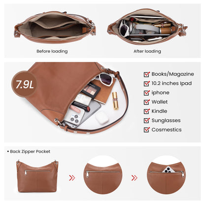 befen Genuine Leather Purse for Women, Brown Designer Hobo Bags, Trendy Slouchy Leather Handbags Soft Shoulder Purse with Tassel Womens Shoulder and Handbas for Travel & Everyday