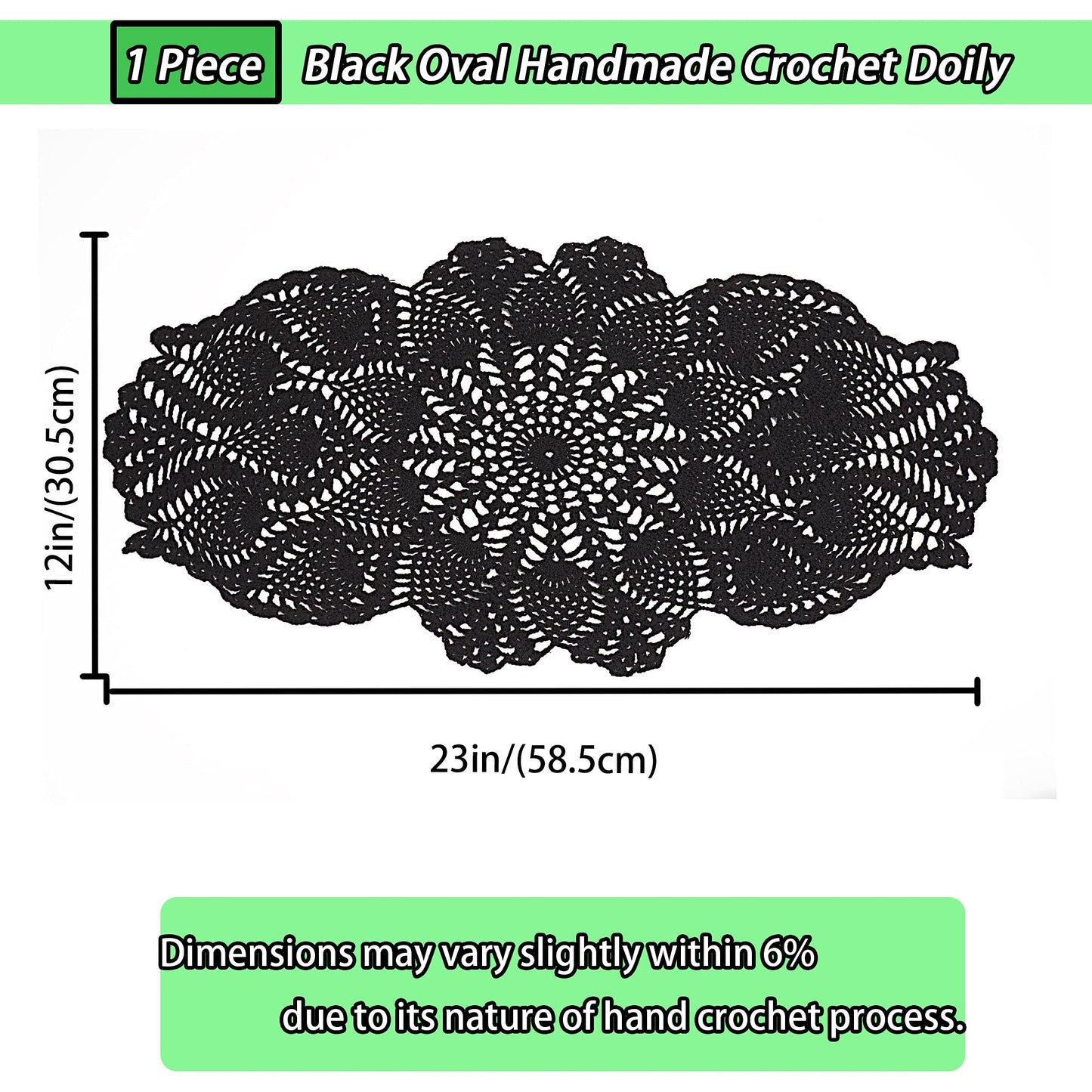 Qxzvzem One Piece 23 x 12 Inch Oval Doilies Crochet for Dressers and End Tables Crafts Disposable Small Halloween Valentines Doilies Cloth Lace Placemats Coasters Black Cotton Vintage Tablecloth