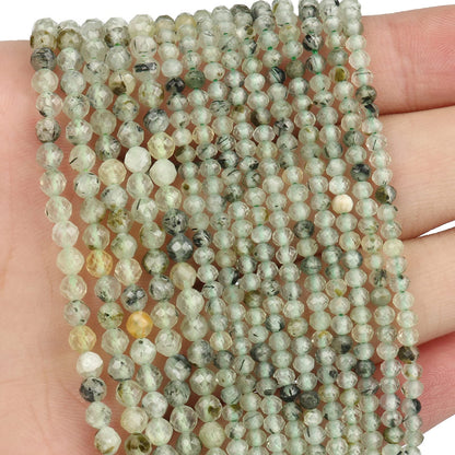 Song Xi 180pcs 2mm Natural Prehnite Gemstone Beads Faceted Round Loose Stone Beads for Jewelry Making (1 Strand)