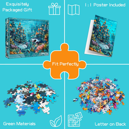 TangMosaic 1000 Piece Puzzle for Adults, Sea King Castle Jigsaw Puzzle, Impossible Puzzles Game, Interlock Perfectly No Dust, Home Decoration Puzzle, Gift for Friends Parents Couples