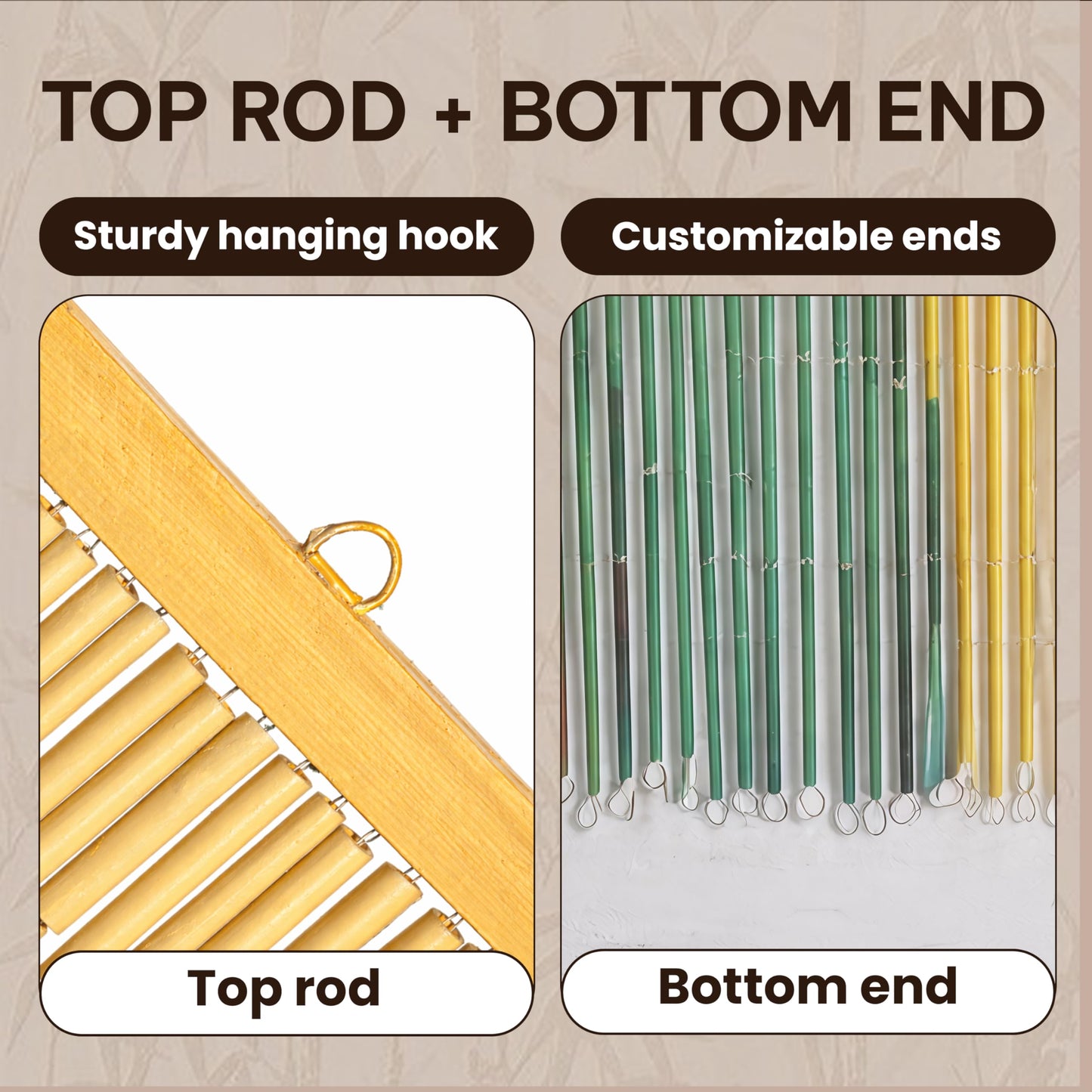 Vietbud Décor Summer Vibe Bamboo Beaded Curtains for Doorways, Decorative Room Divider, Natural Vietnamese Craft, Indoor Hanging Bamboo Blinds, Sturdy Hook, Easy to Clean, 35.43 x 78.74 Inches
