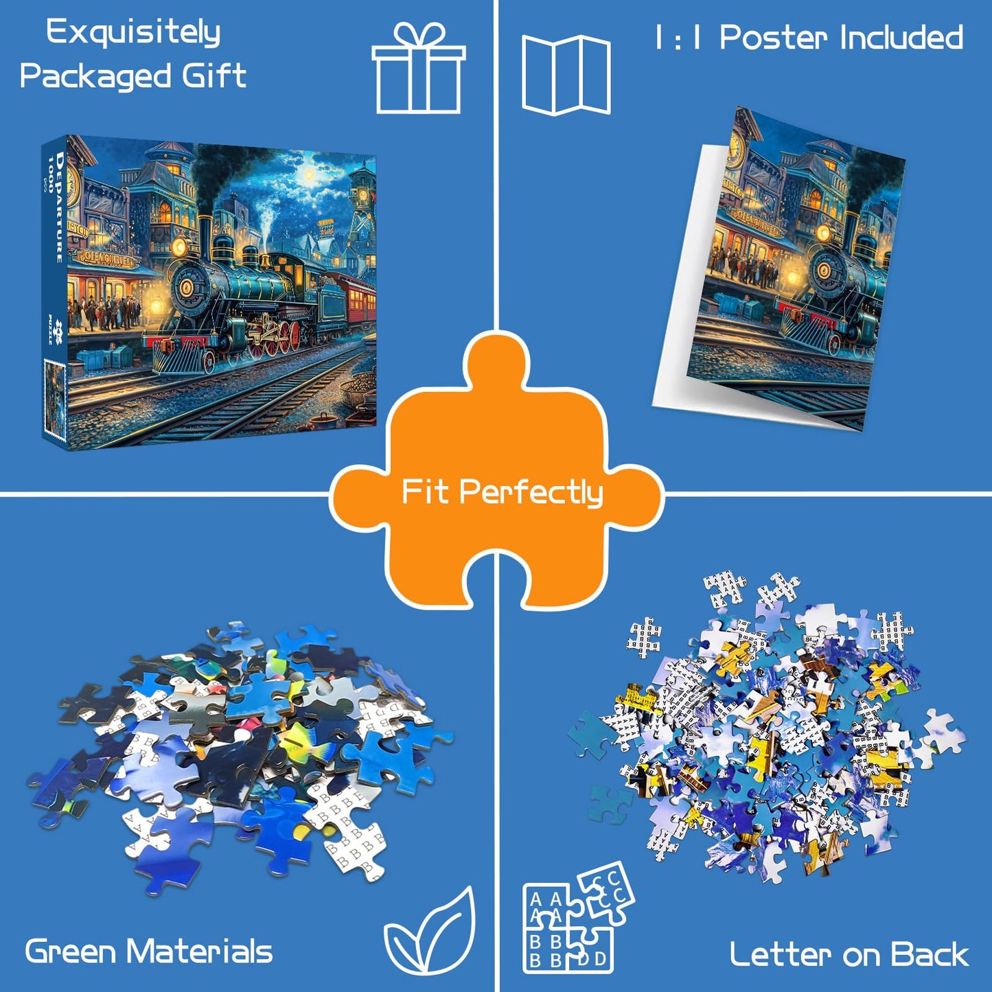 TangMosaic 1000 Piece Puzzle for Adults, Train Departure Jigsaw Puzzle, Impossible Puzzles Game, Interlock Perfectly No Dust, Home Decoration Puzzle, Gift for Christmas Valentine Easter Parents