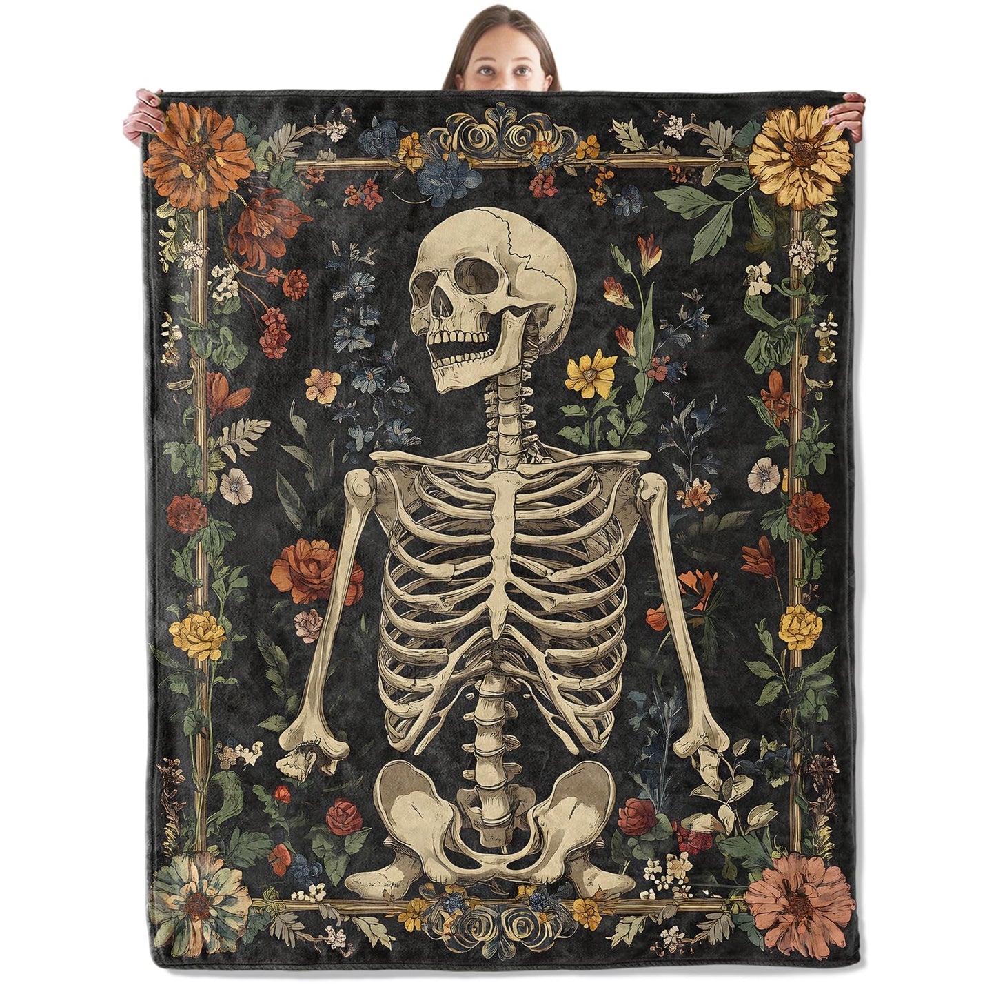 xmwjfd Artistic Skeleton Blanket, Cozy Plush Throw Blanket for Couch Bedroom Outdoor, Lightweight Soft Flannel Travel Blankets, Gifts for Women Adults Kids, Warm Decor 50"×60"