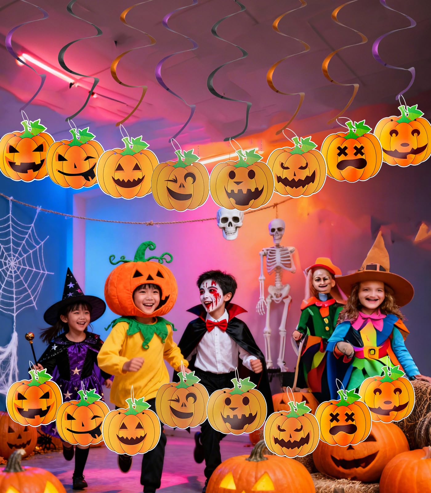 NGOKPYD 8PCS Halloween Party Decorations Halloween Ghost Pumpkin Banner Spiral Streamers, for Ceiling Doorway Wall Window Spooky Home Party Decor