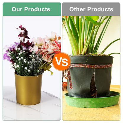 M METERXITY 4-Pack Plastic Plant Pots, 4 Inch Plastic Planters Round Flower Planter Containers Flower Pots for Indoor/Outdoor/Garden, Plant Holder [Gold Tone]