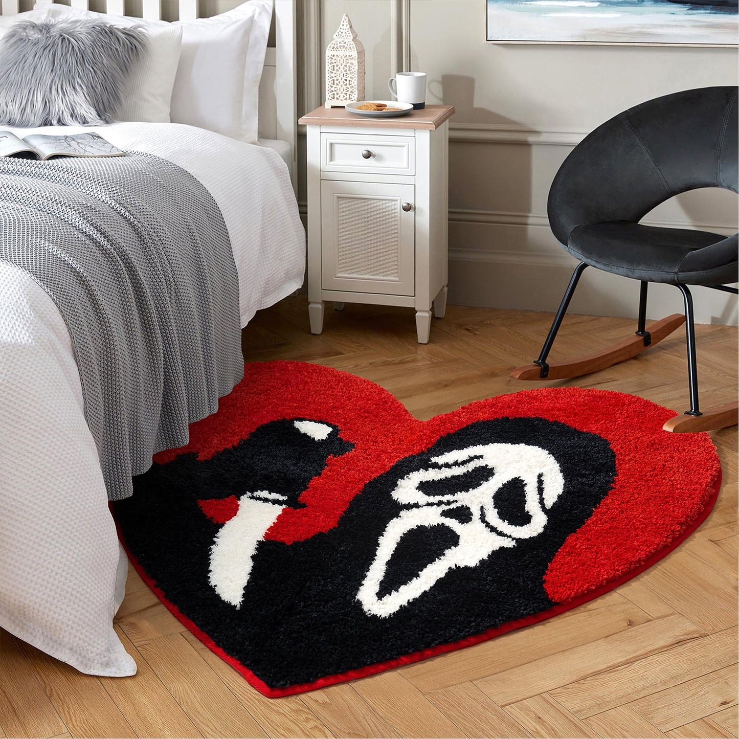 TANVILL Bathroom Rugs Black Red Bath Mat Non Slip, Christmas Home Decor, 35”x42” Funny Skull Large Bath Rugs Washable Absorbent Gothic Decor Spooky Gifts