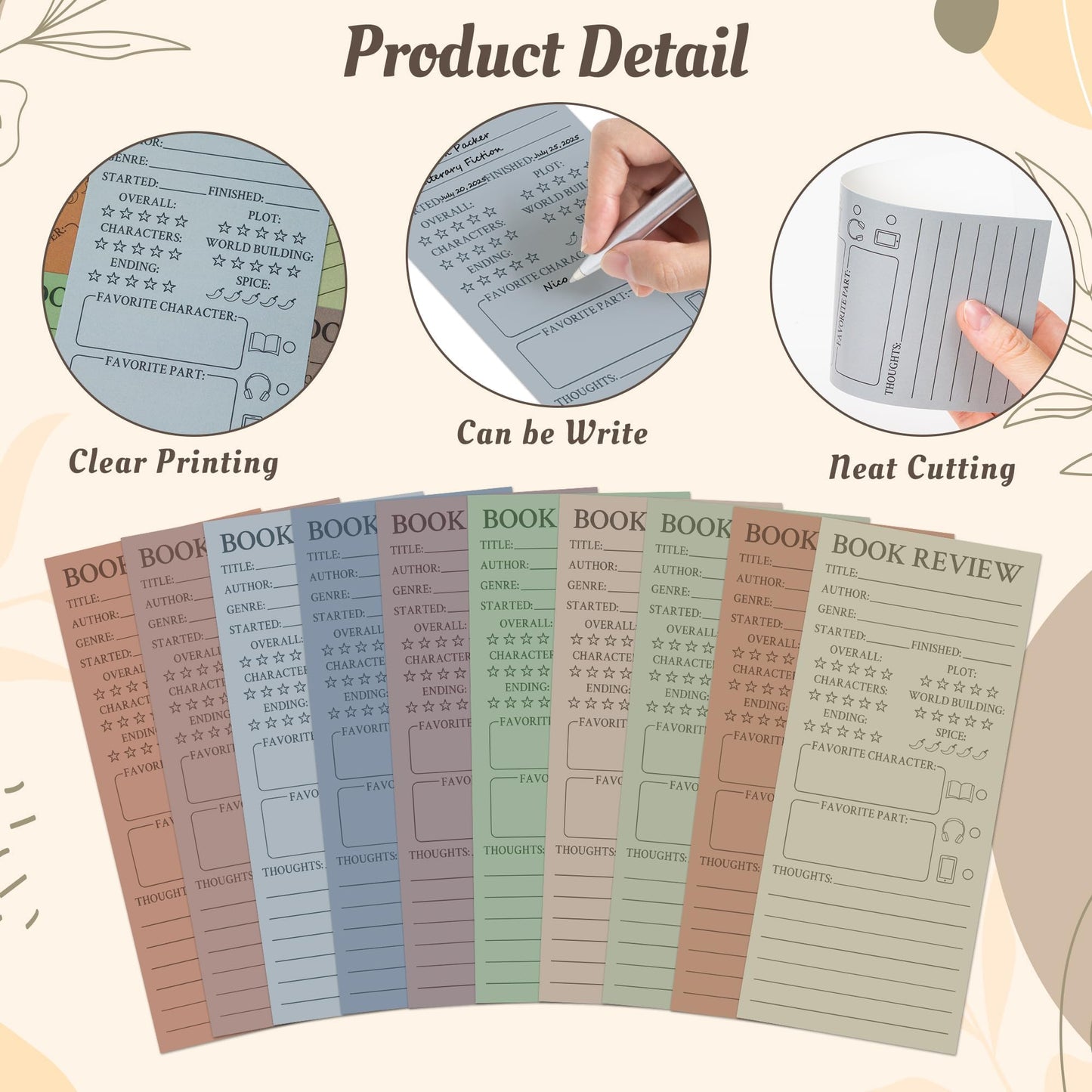 L1rabe Boho Book Review Bookmarks - Back to School Gift 120Pcs Book Page Marker Reading Log for Readers Bookworm Bookish Gift, Reading Page Tracker for Students Teachers Women to Review & Tracker