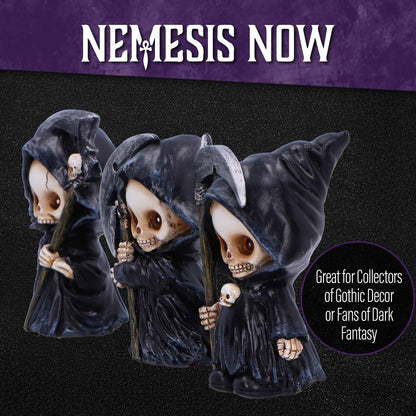 Nemesis Now Trio of Terror Mini Grim Reaper Figurines, Set of 3 Gothic Skeleton Statues, 3.5 Inch Halloween Decor for Shelves Desks and Creepy Gifts