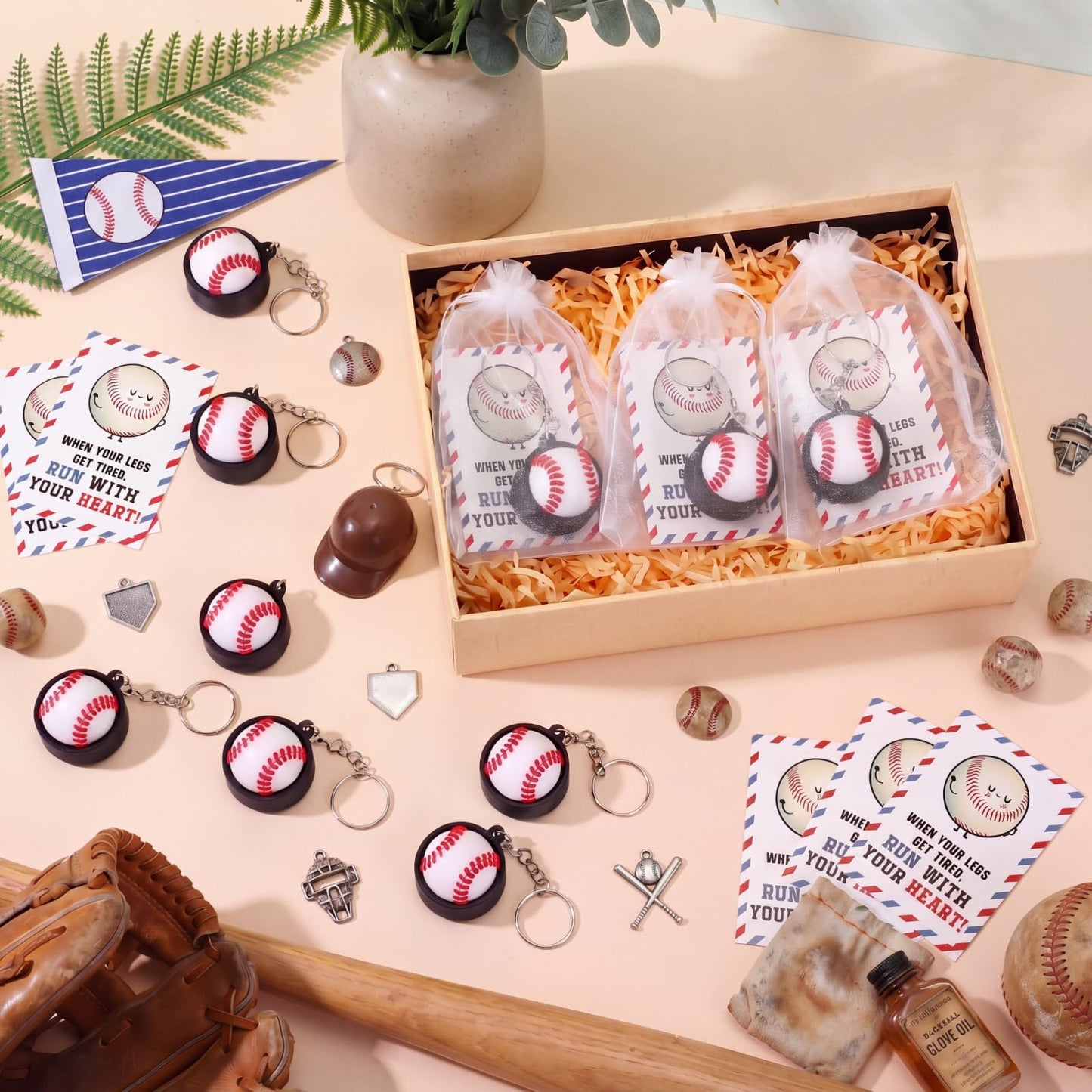 Junkin 12 Set Baseball Fidget Clicker Keychain Gifts 3D Printed Baseball Sensory Clicker Keychain with Inspirational Cards Anxiety and Stress Relief for Graduation Sports Team Adults Party Decorations