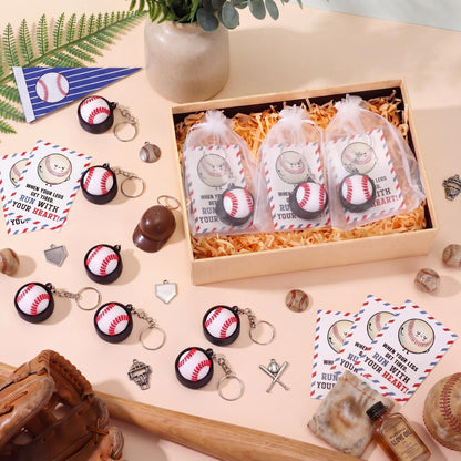 Junkin 12 Set Baseball Fidget Clicker Keychain Gifts 3D Printed Baseball Sensory Clicker Keychain with Inspirational Cards Anxiety and Stress Relief for Graduation Sports Team Adults Party Decorations