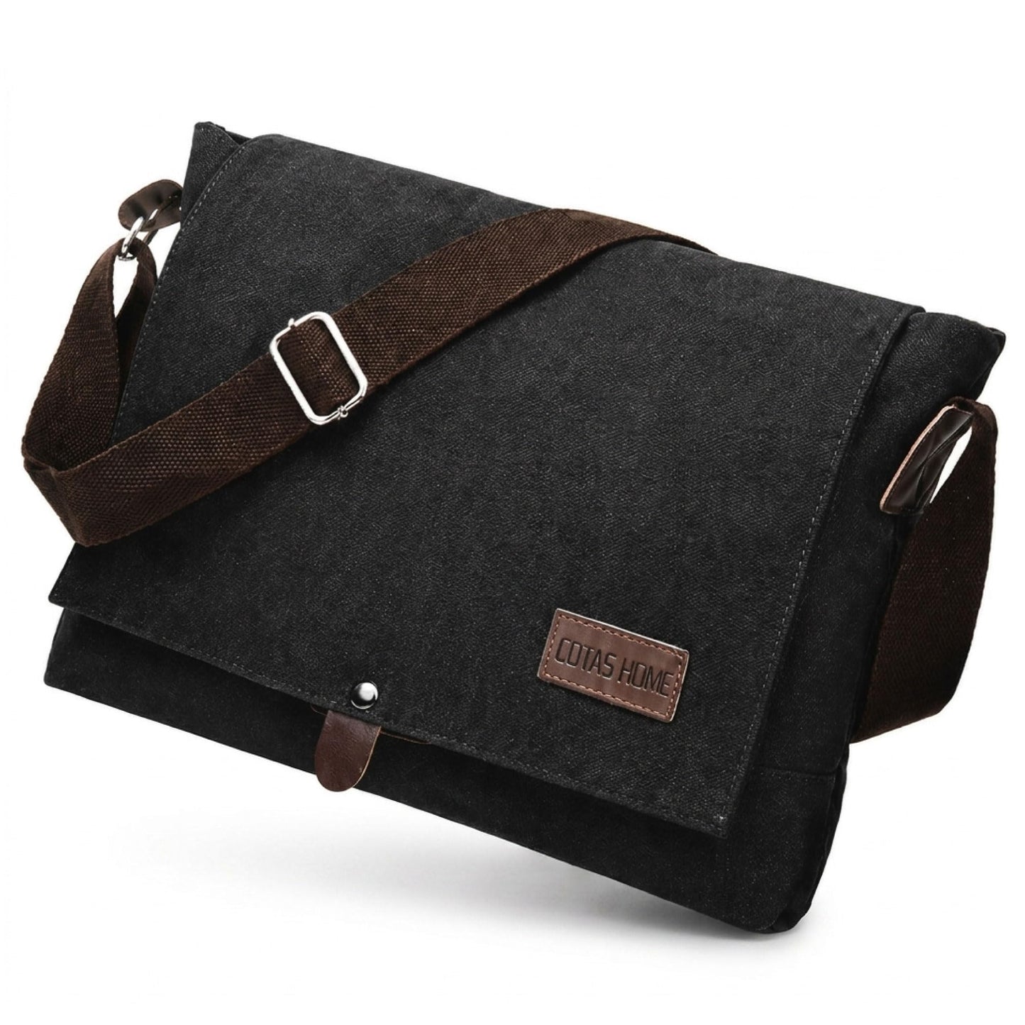 Cota's home Mens Canvas Messenger Bag, Satchel Bag for Men, Fits 14" Laptop, Compact Work Bag for Office & Travel (Black)