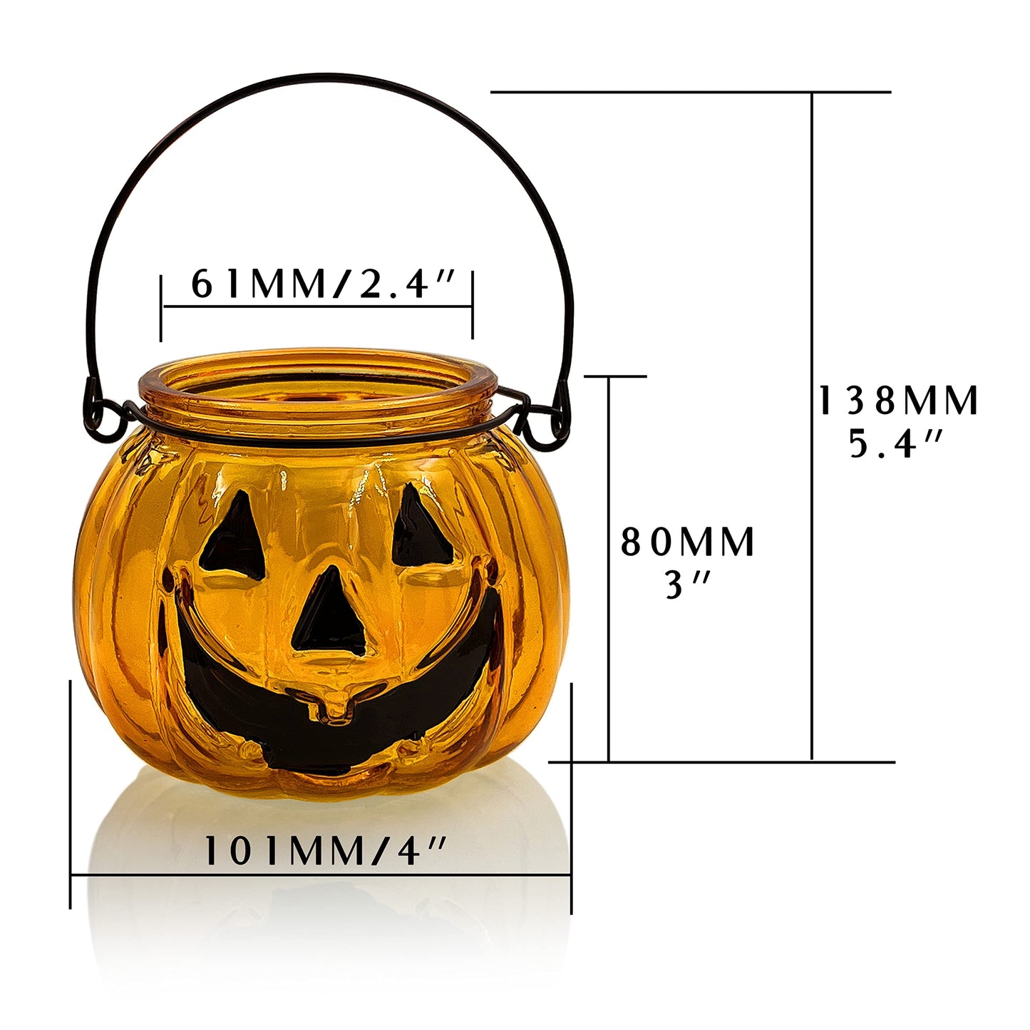 Halloween Candle Holders Set of 4, SHMILMH Tealight Votive Candle Holders with Grimace, Metal Hanging Pumpkin Jack O Lanterns Decorative Halloween Table Centerpiece Orange