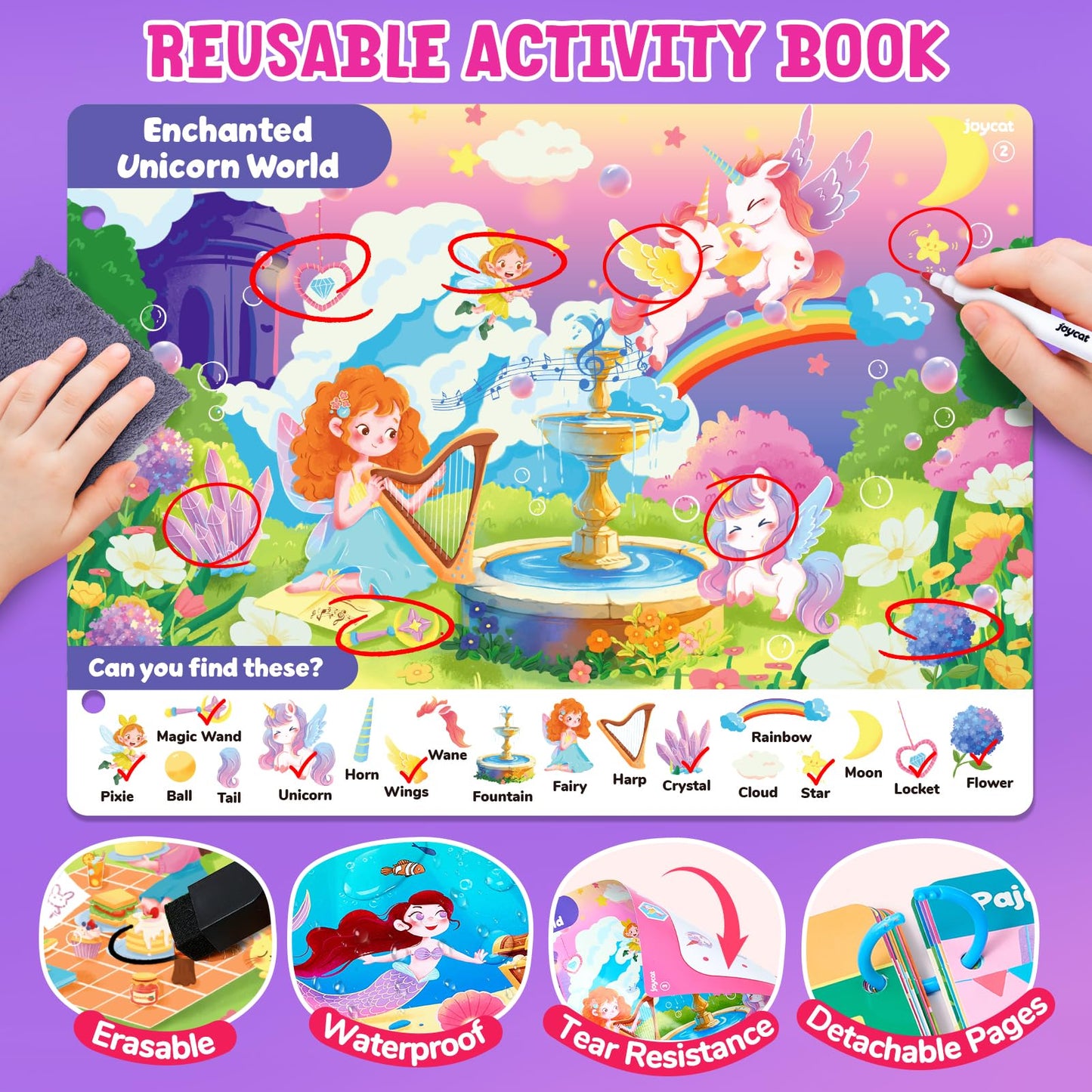 JoyCat Seek & Find Game Book, Educational Toys for Girls Ages 3-5, Preschool Learning Activities for Toddlers & Kids, Christmas Road Trip Travel Toys for Car & Airplane, Gifts for 3 4 5 6 Year Olds
