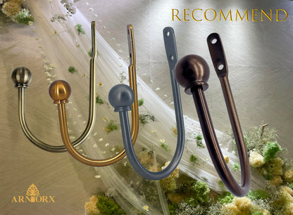ARNORX Curtain Holdbacks, Hooks, 2 PCS，Solid Steel Hooks, Decorative French Ball End, Curtain Drapery Holdbacks, Wall Mounted, Curtain Tiebacks, Antique Bronze