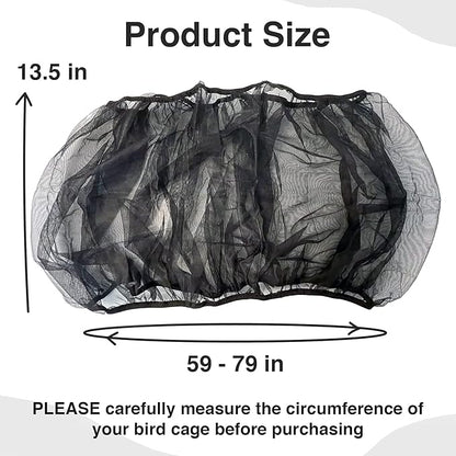 SIMENA Bird Cage Seed Catcher, Skirt for Bird Cage, Nylon Mesh Bird Cage Liners for Large Cages, Elastic and Easy Cleaning Bird Cage Cover, Suitable for Most Cage Shapes (Black 59-79 inch)