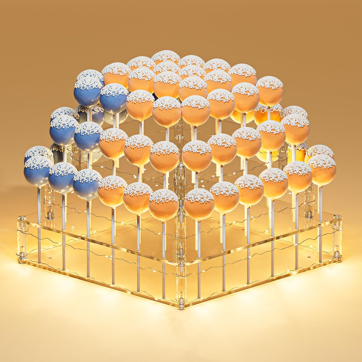Goabroa Cake Pop Stand, 72 Holes Upgraded Acrylic Cake Pop Holder with LED Light, Cake Pop Display for Weddings Christmas Birthday Parties Anniversaries Halloween Candy Decorative