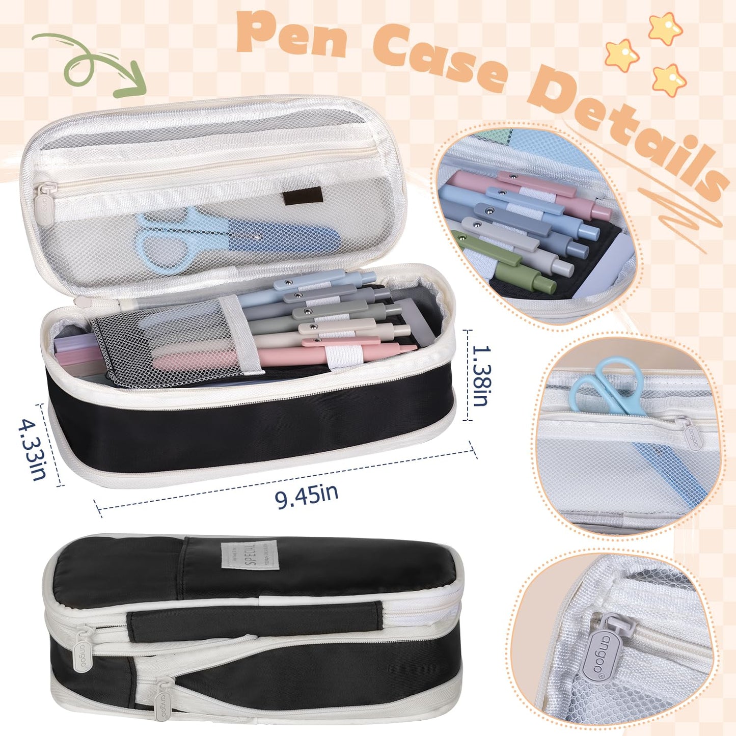 KOUDGY 49Pcs Book Annotation Kit - Aesthetic School Supplies with Cute Pen Case Highlighters Gel Pens and Marker, Sheets Transparent Index Tabs Sticky Notes Bible Study Supplies(Black)