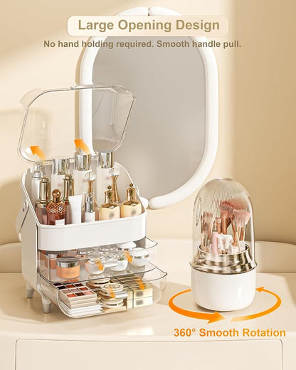Makeup Organizer Countertop, Skincare Holder Bathroom Counter Organizer, Storage Box Cosmetic Display Cases, Teen Girl Gifts Make up Organizers (Sliver/Brush)