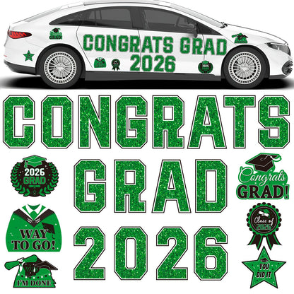 JULMELON Graduation Car Decorations Magnets, 22pcs Class of 2026 Grad Decor Car Magnetic for Kindergarten University Graduation Party Cruise Garage Door Refrigerator Decorations Supplies (Green)