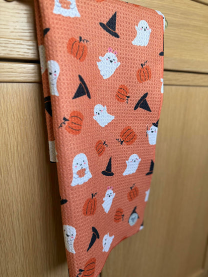 Desert Aqua 2 Pack || Double Sided|| Not Your Ordinary Kitchen Towels || Dish Towels || Quick Dry || Waffle Weave Microfiber || Designer Prints || Highly Absorbent || Hanging Hook (Halloween Boo)