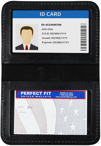 Perfect Fit Shield Wallets 2 ID Leather License Holder Bifold Double I.D. Credit Card Gun Permit Standard Card Size Slim Wallet (Black)