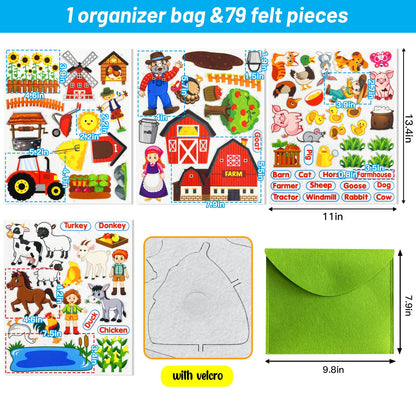 PENGFULL Felt Flannel Board Story Pieces for Toddlers Preschool, Kids Interactive Storytelling Teaching Play Kits with Words Felt Pieces (New Farm)