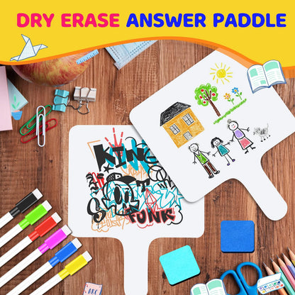 50 Pack Dry Erase Answer Paddles with Handle, 8 x 10 Inch Wooden Double-Sided Handheld Whiteboards Reusable Writing Boards with 50 Markers & 50 Erasers for Classroom Teaching & Auction Paddles Bidding