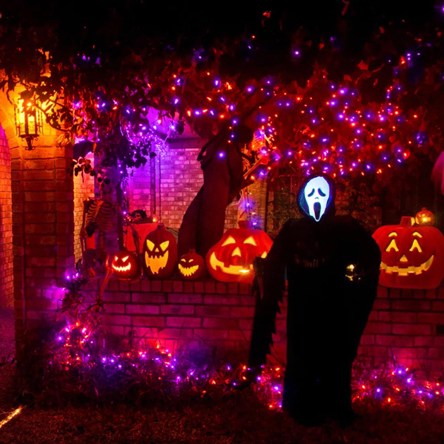 kemooie 164 FT 250 LED Halloween Lights, Black Wire Plug in Fairy Lights with Timer Function, Waterproof String Lights with 8 Modes for Outdoor Halloween Party Porch Patio Garden Decoration