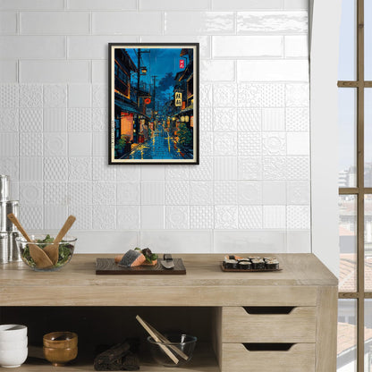 Japanese Tokyo Tea House Canvas Wall Art Japanese City Street Cafe Scene Picture Print Modern Ukiyo-e Decor Poster for Japanese Home Bedroom Decorations Artwork12x16in Black Framed