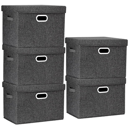 TYEERS Large Storage Bins with Lids, Collapsible, Washable, Fabric Storage Boxes for Organizing, 17.3x11.8x11.4 inches, 5 Pack, Black