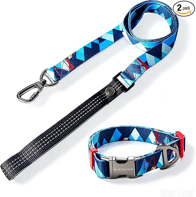 EVERKING Dog Collar & Leash Set for Everyday Walking | Matching adjustable collar and leash set with reflective handle and heavy-duty hardware for comfortable everyday dog walks.