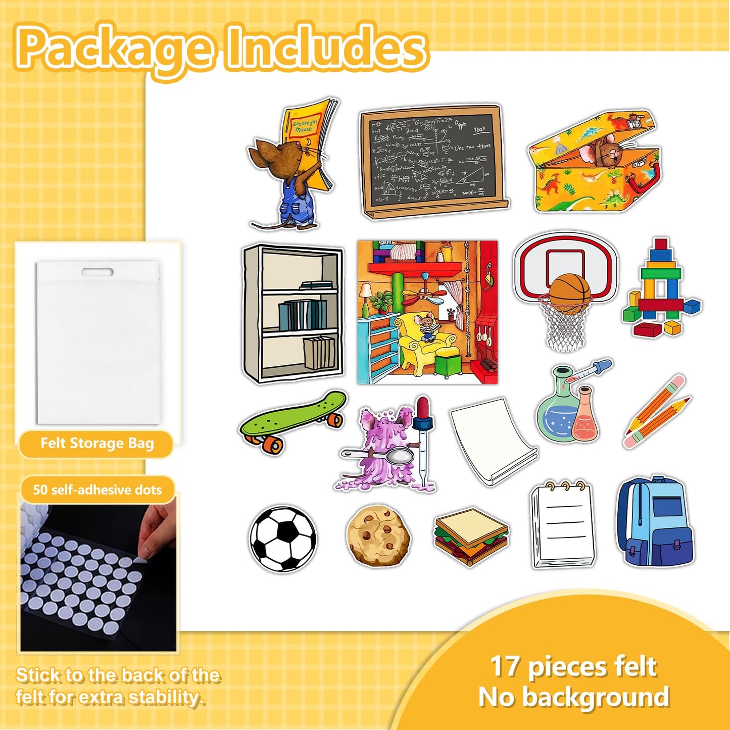 Ai fsem 16 Pcs If You Take a Mouse to School Flannel Board Stories for Preschool Classroom Must Haves Felt Wall Activities Toddler Classroom Toys