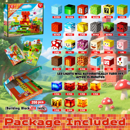 Magnetic Blocks with Light Blocks - 200PCS Magnetic Blocks for Kids Ages 4 5 6 7 8+, Magnetic Building Blocks, STEM Montessori Sensory Toys for Kids, Birthday Gifts for 8-12 Years Old Boys Girls