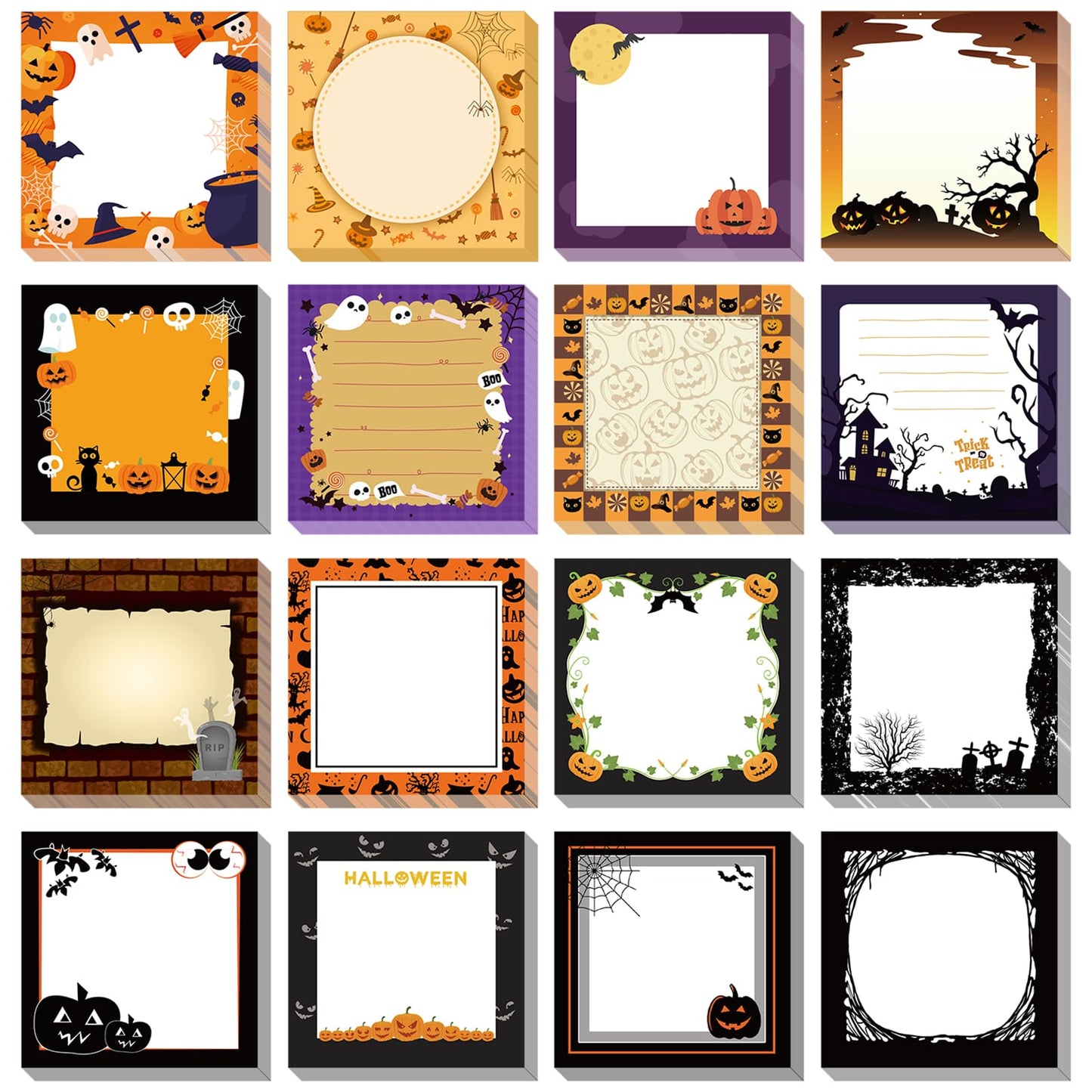 16 Pieces Halloween Sticky Note Self-Adhesive Halloween Note Pads with Spider Pumpkin Bat Eyeball Halloween Memo Notes for Halloween School Office Home Students Teachers Presents 30 Sheets Each