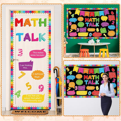 party greeting Math Talk Bulletin Board Set Maths Classroom Decoration Mathematics Paper Cutout Math Bulletin Board Border for Elementary Middle High School Wall Chalkboard Decor Teacher Supplies