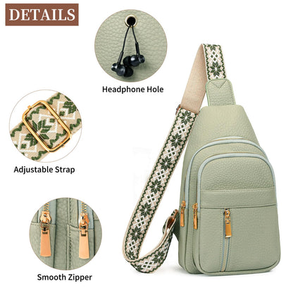 FALAN MULE Small Crossbody Sling Bags Fanny Packs Leather Purses Chest Bag for Women (Green)