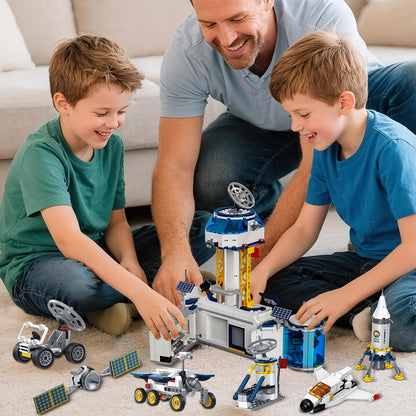 Sitodier Space Station and Rocket Launch Building Blocks Set, Space Exploration Toy for Creative Role Play, Explore Moon Bace Adventure Toy 1 Big and 6 Small Models for Kids Boys 7 8 9 10 11 12 13 14