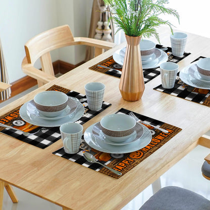 Happy Halloween Placemats Set of 4, 12x18 Inch Pumpkin Ghost Truck Bats Buffalo Plaid Washable Linen Dining Table Place Mats Farmhouse Seasonal Kitchen Dinner Party Holiday Decor