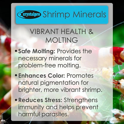 Crystalpro Shrimp Minerals 4.2 Oz – Liquid Aquarium Salt & Trace Elements for Freshwater Shrimp Tanks – Supports Caridina & Neocaridina – Molting & Breeding Additive – Invertebrate Tank Conditioner