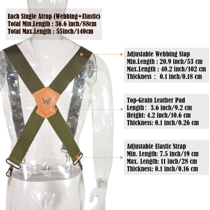 WELKINLAND Green Suspenders for Men - 2 Inch Wide, Heavy Duty Work Suspenders with Belt Loops - Military & Camo Patterns