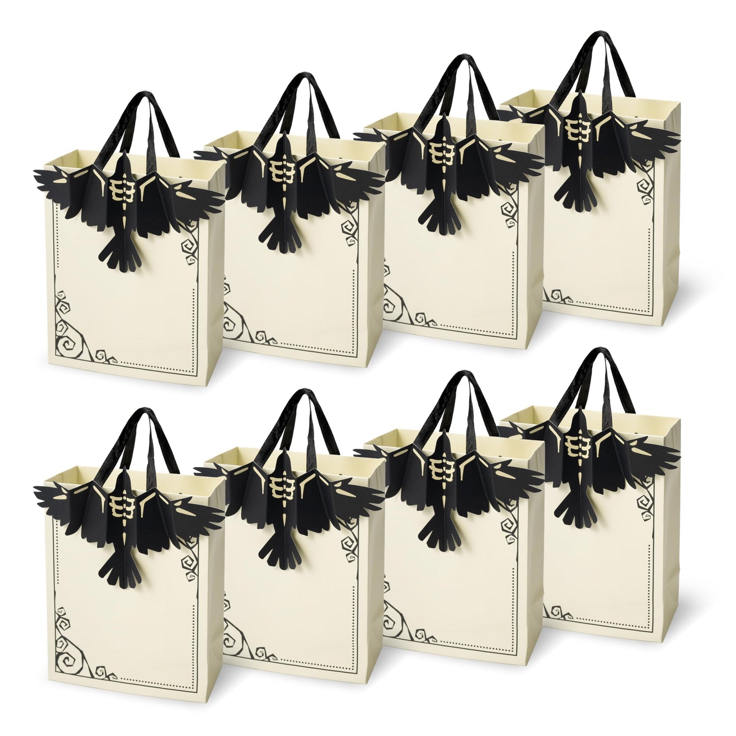 Cheerland 8pcs Halloween Party Favor Bags with Gothic Paper 3D Crow for Birthday EMO Paper Bags Snack Bag Raven Halloween Goodie Bag Candy Bag 3D Crows Summerween Party Supplies Trick or Treat Bag
