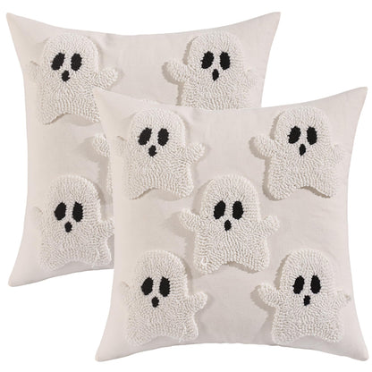 LUOYEHK Halloween Pillow Covers 18x18 Set of 2 Ghosts Decorative Throw Pillow Covers Holiday Canvas Embroidered Cushion Covers for Couch Sofa Bed Living Room